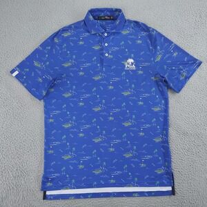 RLX Ralph Lauren Polo Shirt Mens Medium Blue PGA 2021 Ocean Course Golf Print
